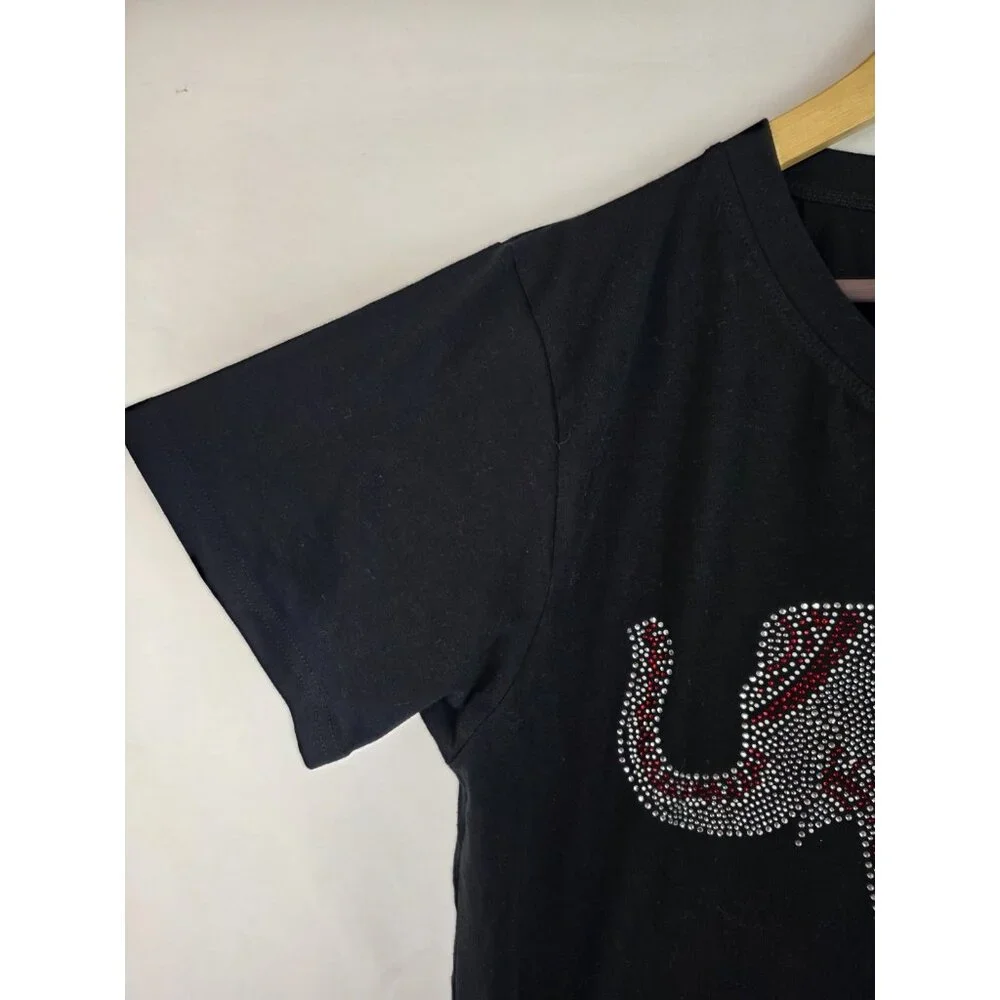 Rhinestone Elephant Women's Shirt Size 2XL Black Embellished Short Sleeve Top